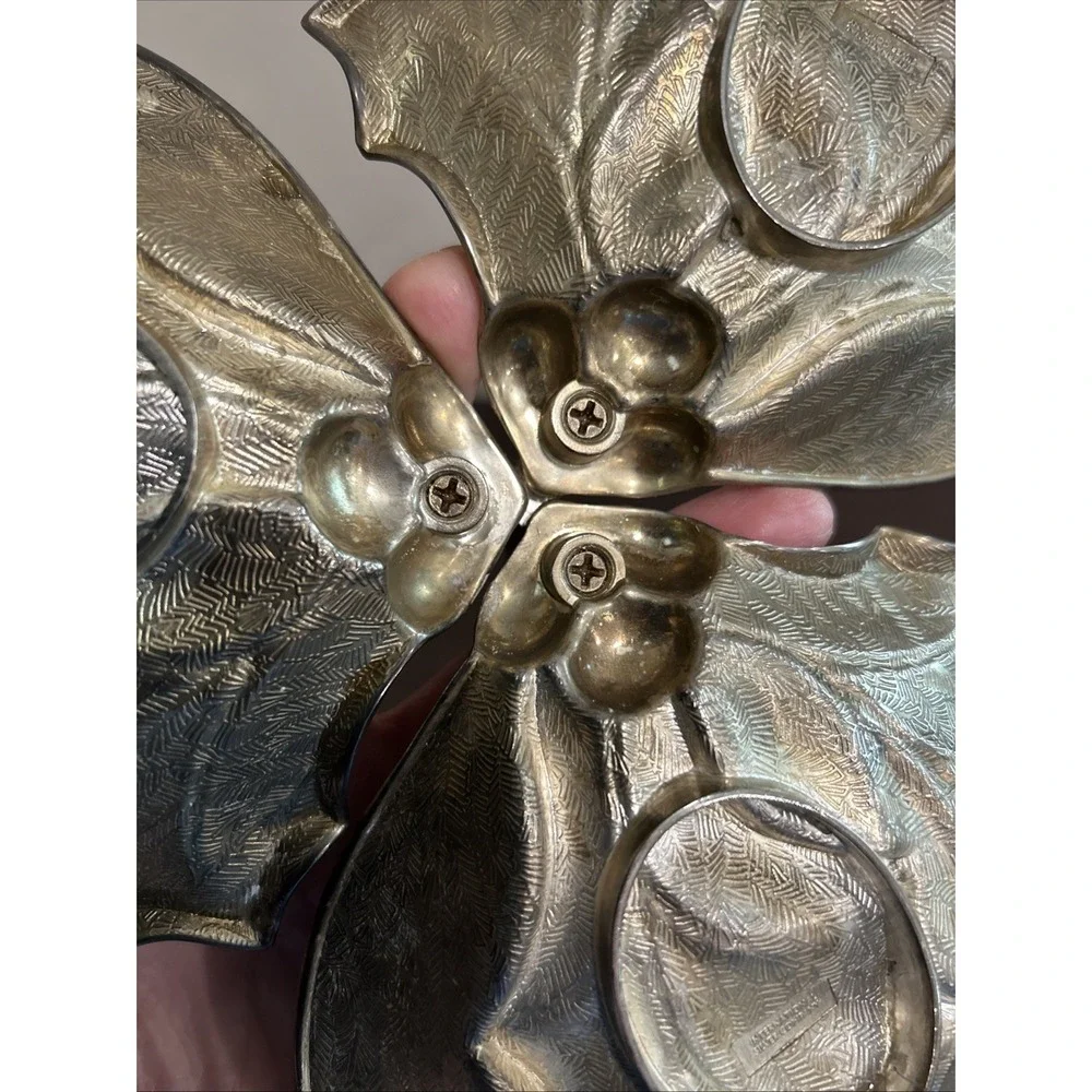 international‎ silver company Holly Leaves Holiday Candy Dish Tray Vintage
